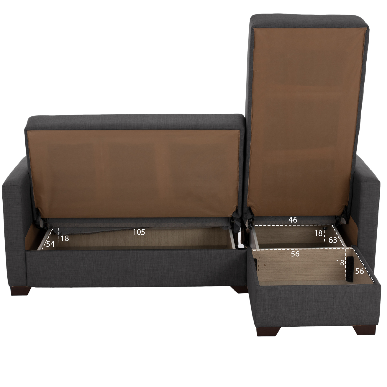 ΚΑΝΑΠΕΣ ΚΡΕΒΑΤΙ GHUFRAN ΓΩΝΙΑ ΑΝΑΣΤΡΕΨΙΜΗ ΓΚΡΙ ΜΕ ΑΠΟΘΗΚΕΤΙΚΟ ΧΩΡΟ HM3244.03 202x140x78Yεκ.