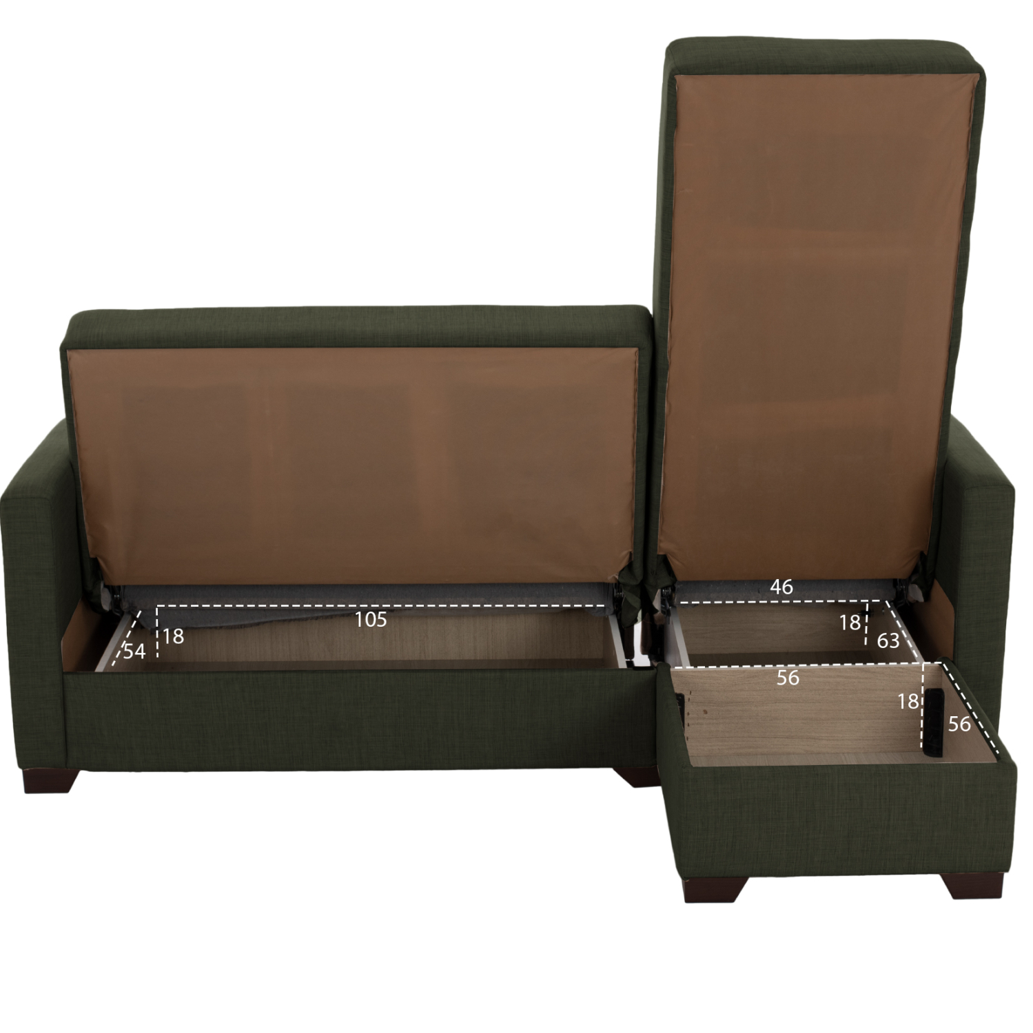 ΚΑΝΑΠΕΣ ΚΡΕΒΑΤΙ GHUFRAN ΓΩΝΙΑ ΑΝΑΣΤΡΕΨΙΜΗ DARK OLIVE ΜΕ ΑΠΟΘΗΚΕΤΙΚΟ ΧΩΡΟ HM3244.05 202x140x78Yεκ.