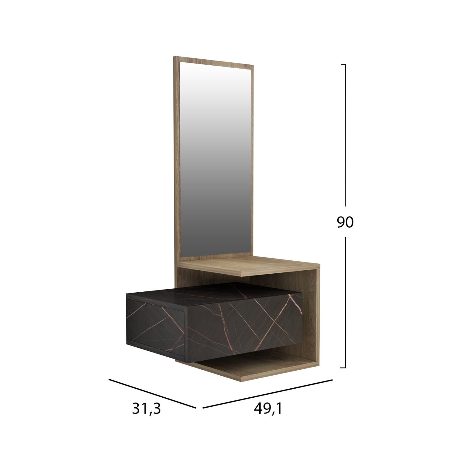 ΕΠΙΠΛΟ ΕΙΣΟΔΟΥ ΤΟΙΧΟΥ ΜΕ ΚΑΘΡΕΠΤΗ MEARA HM8984.13 ΜΕΛΑΜΙΝΗ BLACK MARBLE-ΦΥΣΙΚΟ 49,1x31,3x90Υεκ