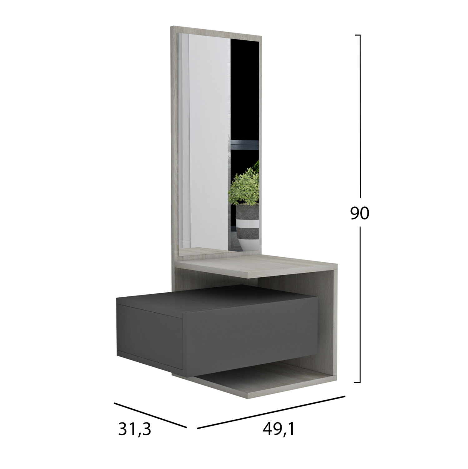 ΕΠΙΠΛΟ ΕΙΣΟΔΟΥ ΤΟΙΧΟΥ ΜΕ ΚΑΘΡΕΠΤΗ MEARA HM8984.11 ΜΕΛΑΜΙΝΗ ΣΕ SONAMA-ΓΚΡΙ 49,1x31,3x90Υεκ.