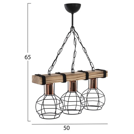 ΦΩΤΙΣΤΙΚΟ ΟΡΟΦΗΣ 3-ΦΩΤΟ ΜΕ ΞΥΛΟ ΚΑΙ ΜΕΤΑΛΛΙΚΑ ΠΛΕΓΜΑΤΑ 50x16x65Yεκ.HM7682.01
