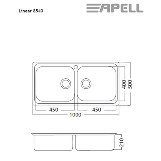 Apell Linear 8540 Ανοξείδωτος Λείος Ένθετος Νεροχύτης Με 2 Γούρνες 100x50 cm