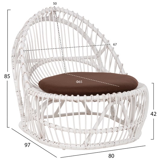 ΠΟΛΥΘΡΟΝΑ ENTROPY HM9840.02 RATTAN ΛΕΥΚΟ ΜΕ ΚΑΦΕ ΜΑΞΙΛΑΡΙ 80x97x85Υεκ.