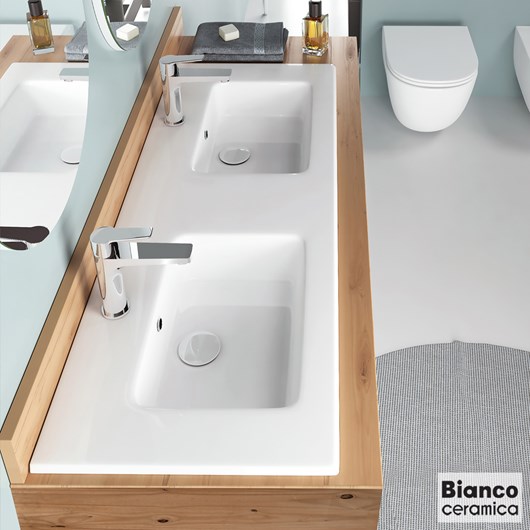 Νιπτήρας Πορσελάνης Διπλός Flat 121,6x46 (2 οπές) Bianco Ceramica White