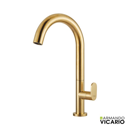 Μπαταρία Νιπτήρα Υψηλή με Βαλβίδα Clic-Clac Slim Vicario Brushed Gold