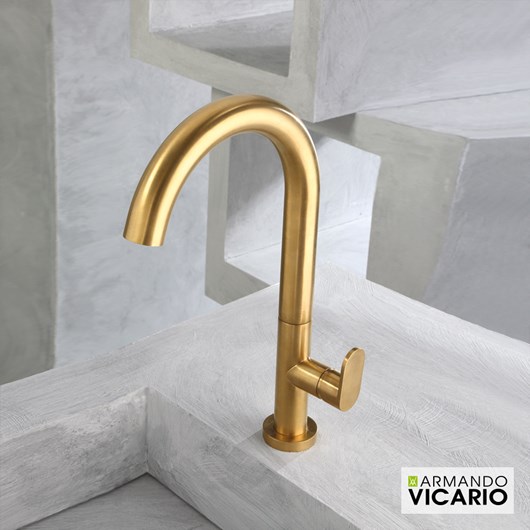 Μπαταρία Νιπτήρα Υψηλή με Βαλβίδα Clic-Clac Slim Vicario Brushed Gold