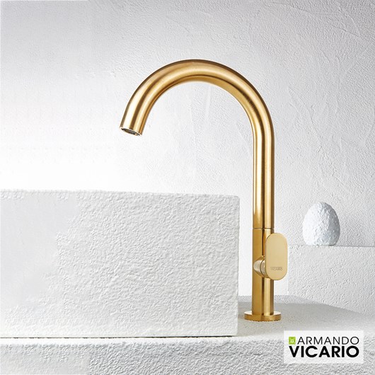 Μπαταρία Νιπτήρα Υψηλή με Βαλβίδα Clic-Clac Slim Vicario Brushed Gold