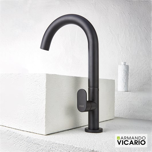 Μπαταρία Νιπτήρα Υψηλή με Βαλβίδα Clic-Clac Slim Vicario Black Matt