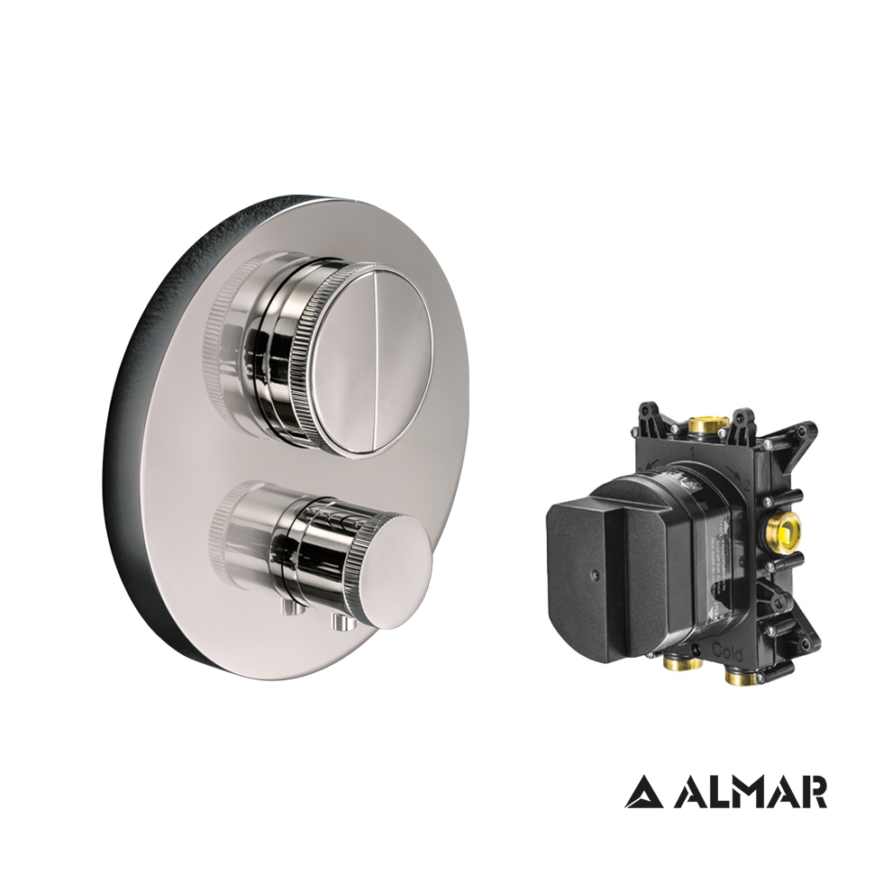 Θερμοστατικός Μίκτης εντοιχισμού 2 εξόδων "PUSH" με κιτ εντοιχισμού ALMAR, Inox
