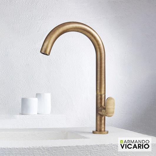 Μπαταρία Νιπτήρα Υψηλή με Βαλβίδα Clic-Clac Slim Vicario Antique Brass