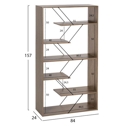 ΒΙΒΛΙΟΘΗΚΗ TARS HM2240.13 OLIVE GREY ΜΕΛΑΜΙΝΗ-ΜΑΥΡΕΣ ΜΕΤΑΛΛΙΚΕΣ ΒΕΡΓΕΣ 84x24x157Yεκ.