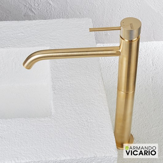 Μπαταρία Νιπτήρα Υψηλή με Βαλβίδα Clic-Clac industrial Vicario Brushed Gold