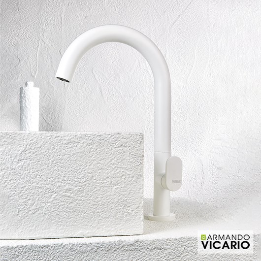 Μπαταρία Νιπτήρα Υψηλή με Βαλβίδα Clic-Clac Slim Vicario White Matt