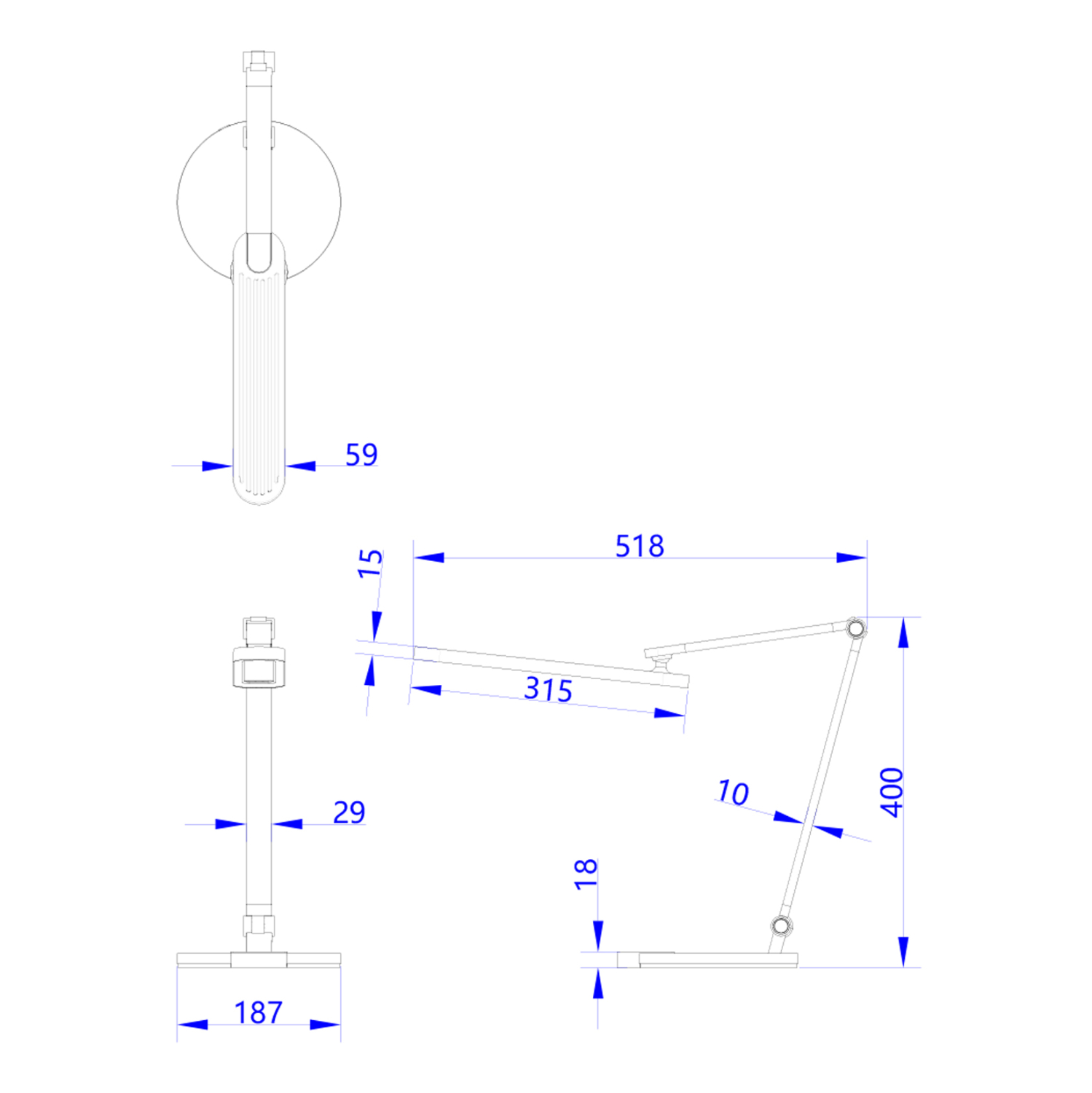 ΦΩΤΙΣΤΙΚΟ ΓΡΑΦΕΙΟΥ LED BLAIN PRO HM4454.02 ΜΑΥΡΗ ΒΑΣΗ ABS-ΓΚΡΙ ΑΛΟΥΜΙΝΙΟ 51,8x40Υεκ.