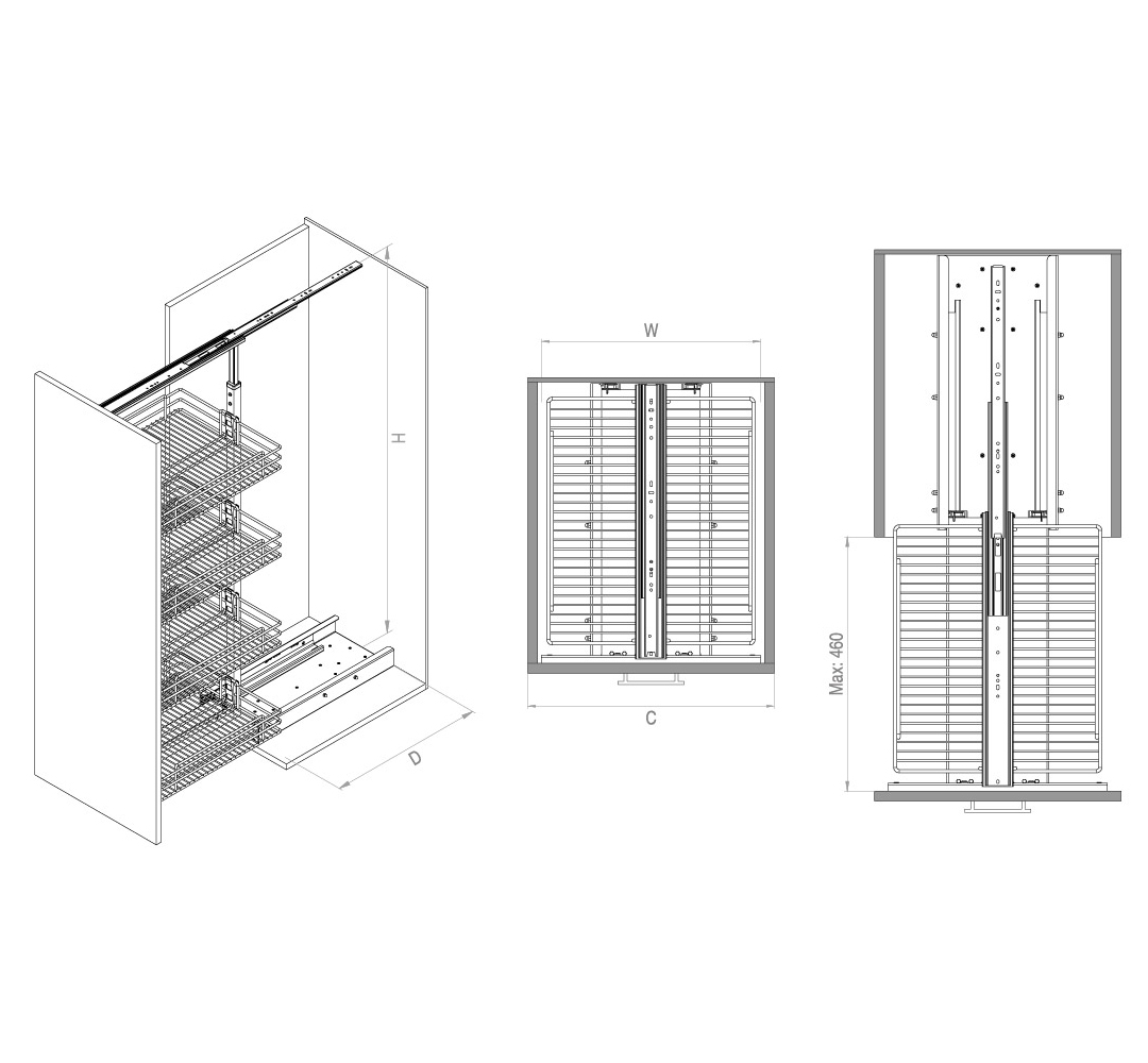 ΤΡΟΦΟΘΗΚΗ ΤΗΛΕΣΚΟΠΙΚΗ ΜΕ ΦΡΕΝΟ Μ280xΒ510xΥ1850-2000mm ΚΟΥΤΙ 350mm 5 ΚΑΛΑΘΙΑ (S-1926) STARAX