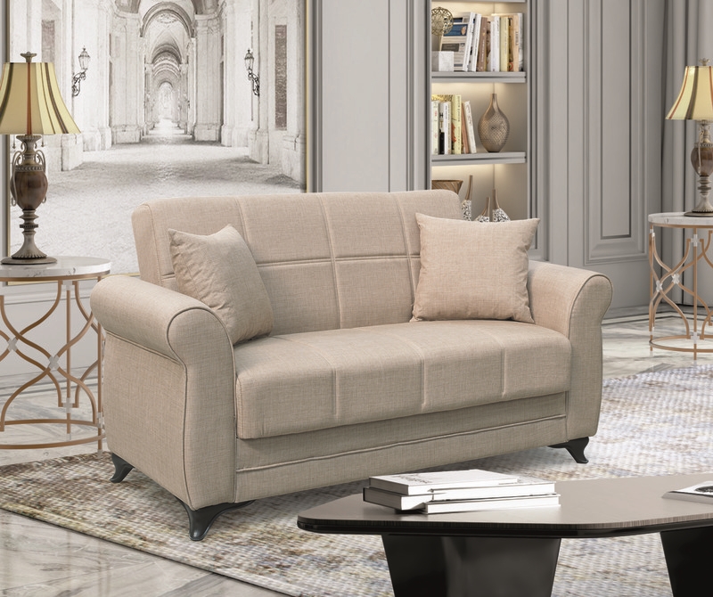 LENA LIGHT BROWN ΥΦΑΣΜΑ 2ΘΕΣΙΟΣ ΚΑΝΑΠΕΣ/ΚΡΕΒΑΤΙ ΜΕ ΑΠΟΘ.ΧΩΡΟ 150Χ80Χ75εκ.