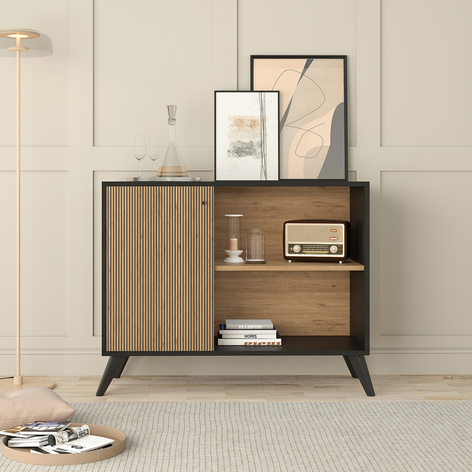 ΜΠΟΥΦΕΣ-ΚΟΝΣΟΛΑ ΜΕΛΑΜΙΝΗΣ KRUDEN HM9442.11 ΜΑΥΡΟ-ΦΥΣΙΚΟ 100x40x78.5Υεκ.