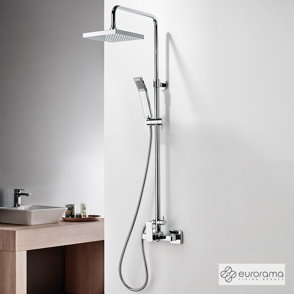 Μπαταρία Ντουζιέρας με Κεφαλή και Κολώνα ρυθμιζόμενου ύψους Quadra Chrome