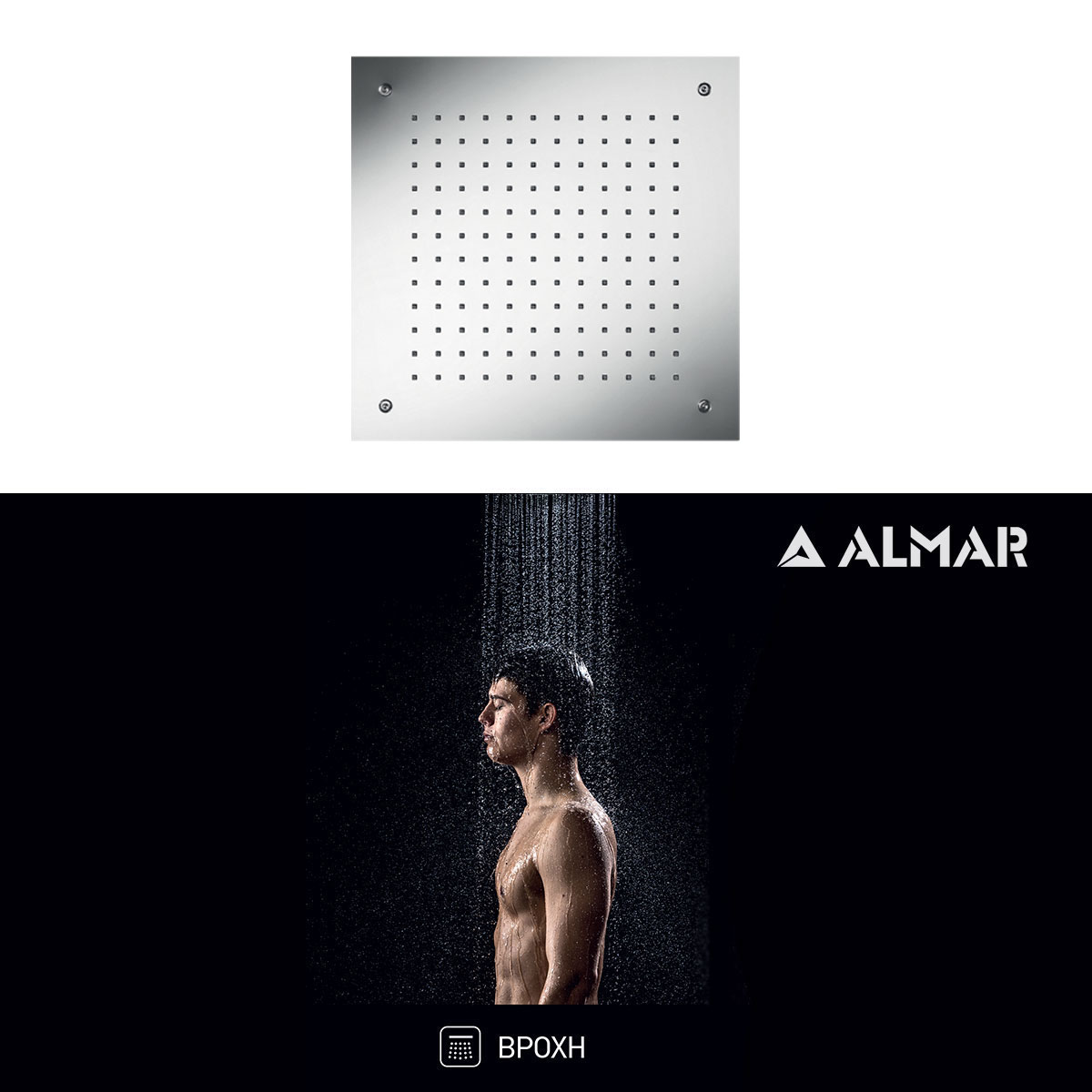 Κεφαλή Ντουζ Εντοιχισμού Οροφής Temptation 38x38, Almar Inox Brushed