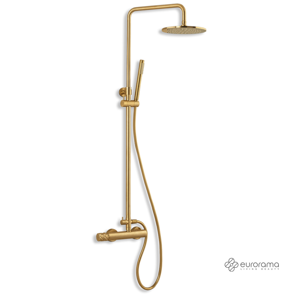 Μπαταρία Ντουζιέρας με Κεφαλή και Κολώνα ρυθμιζόμενου ύψους Eletta Chester Brushed Gold