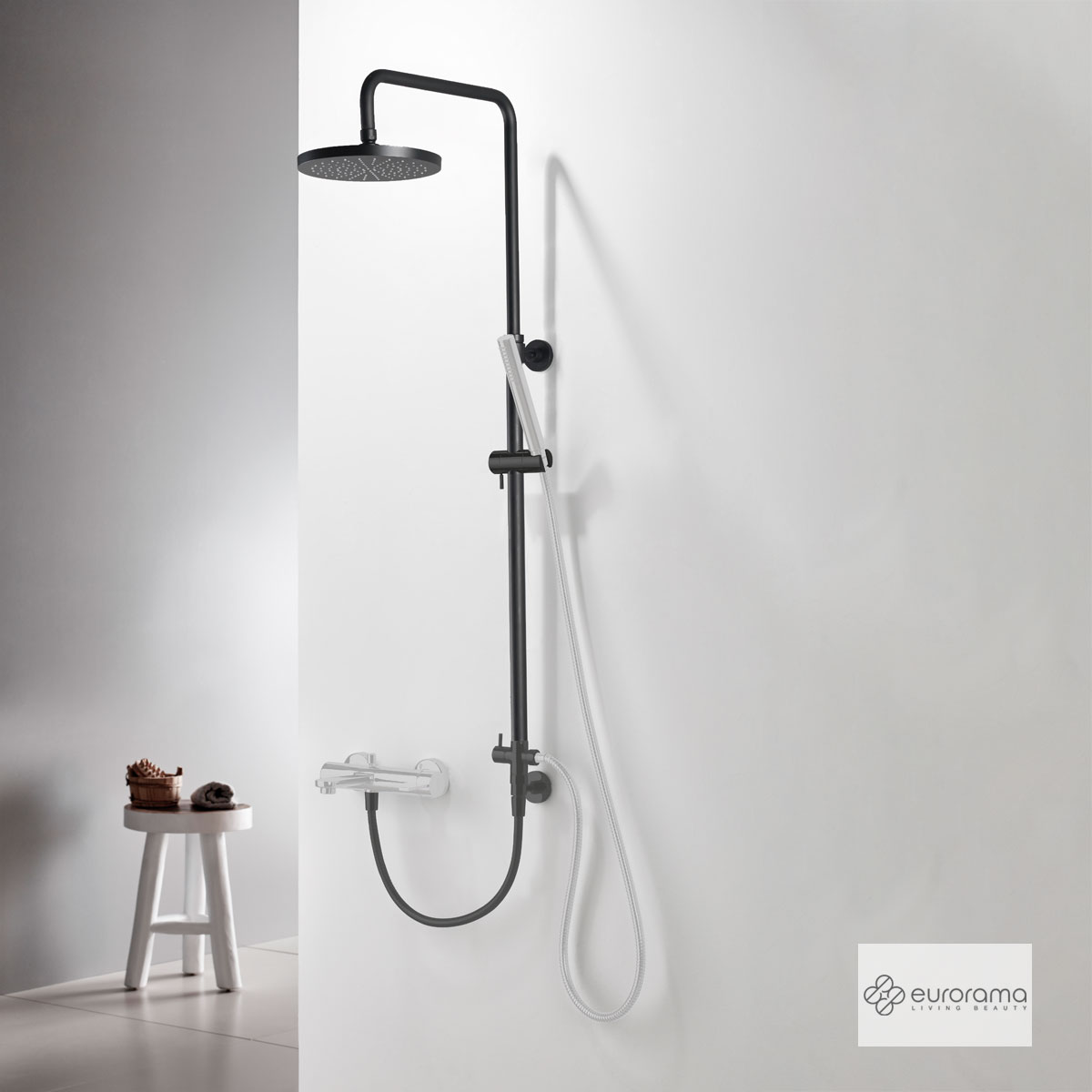 Ρυθμιζόμενη Κολώνα Ντους με κεφαλή Φ20 για σύνδεση μεΜπαταρία Λουτρού, Black Matt