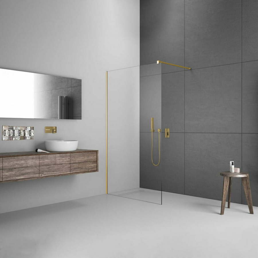 Devon Iwis Walk-In Διαχωριστικό Ντουζιέρας 87-79x200cm Clean Glass Gold Brushed