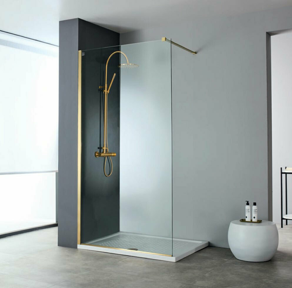 Devon Iwis Walk-In Διαχωριστικό Ντουζιέρας 87-79x200cm Clean Glass Gold Brushed