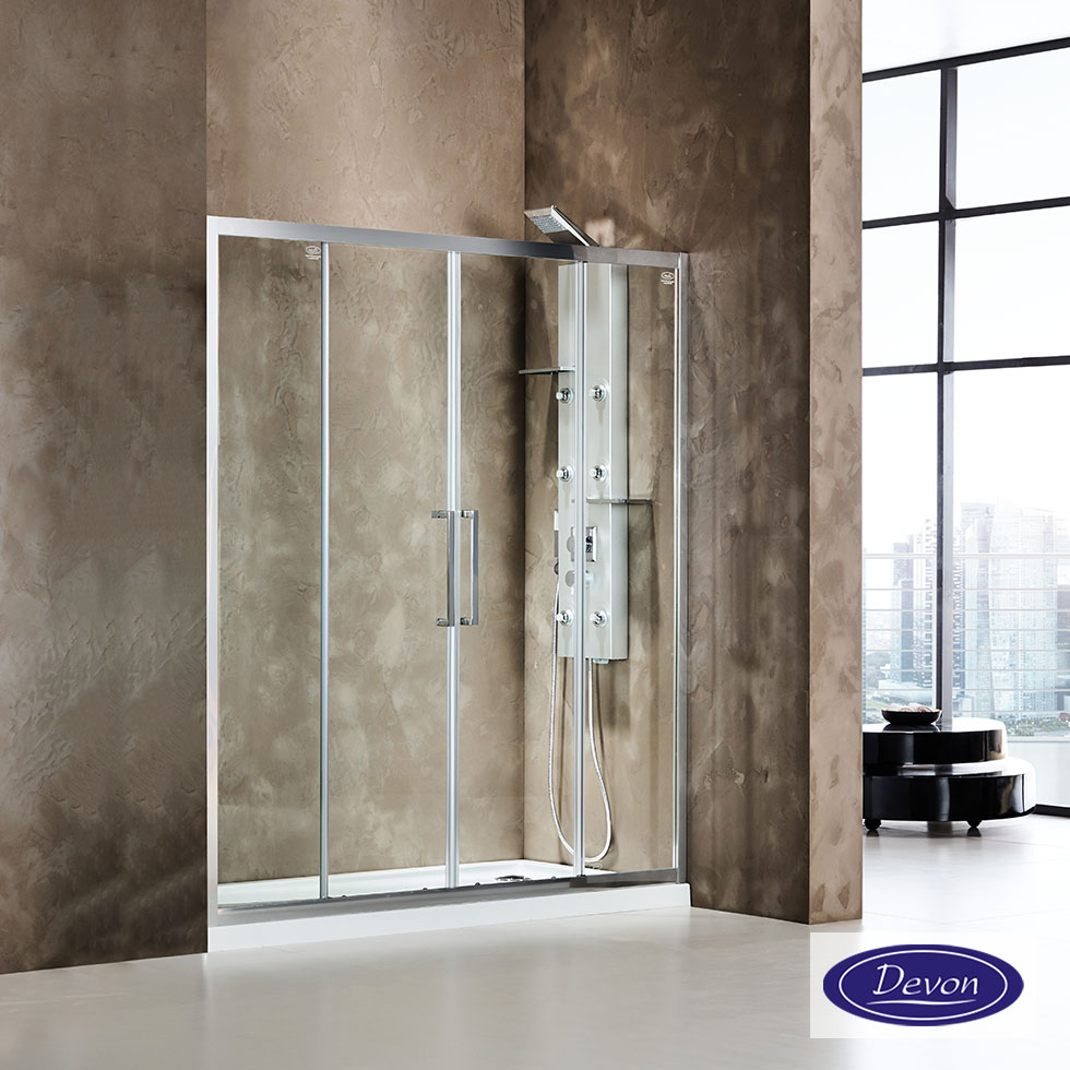 Συρόμενη διπλή πόρτα καμπίνας ντουζιέρας Primus Plus 170 ύψους 195εκ. ρυθμιζόμενη από 167 έως 171εκ. Devon Clean Glass Chrome