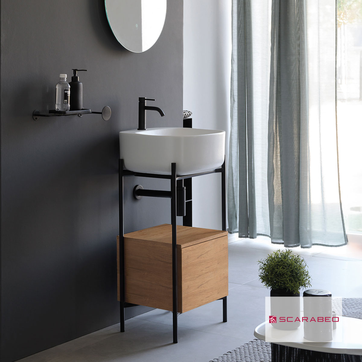 Έπιπλο μπάνιου Laila 2702-NROP με συρτάρι 2711-89 χωρίς νιπτήρα, Scarabeo