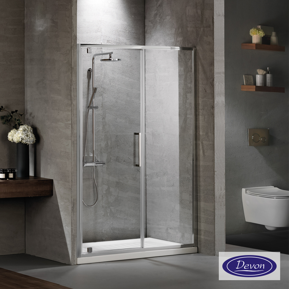 Ανοιγόμενη πόρτα ντουζιέρας PIVOT INFILL 100 ύψους 195εκ. ρυθμιζόμενη διάσταση από 97 έως 101εκ., Primus Plus Clean Glass Chrome