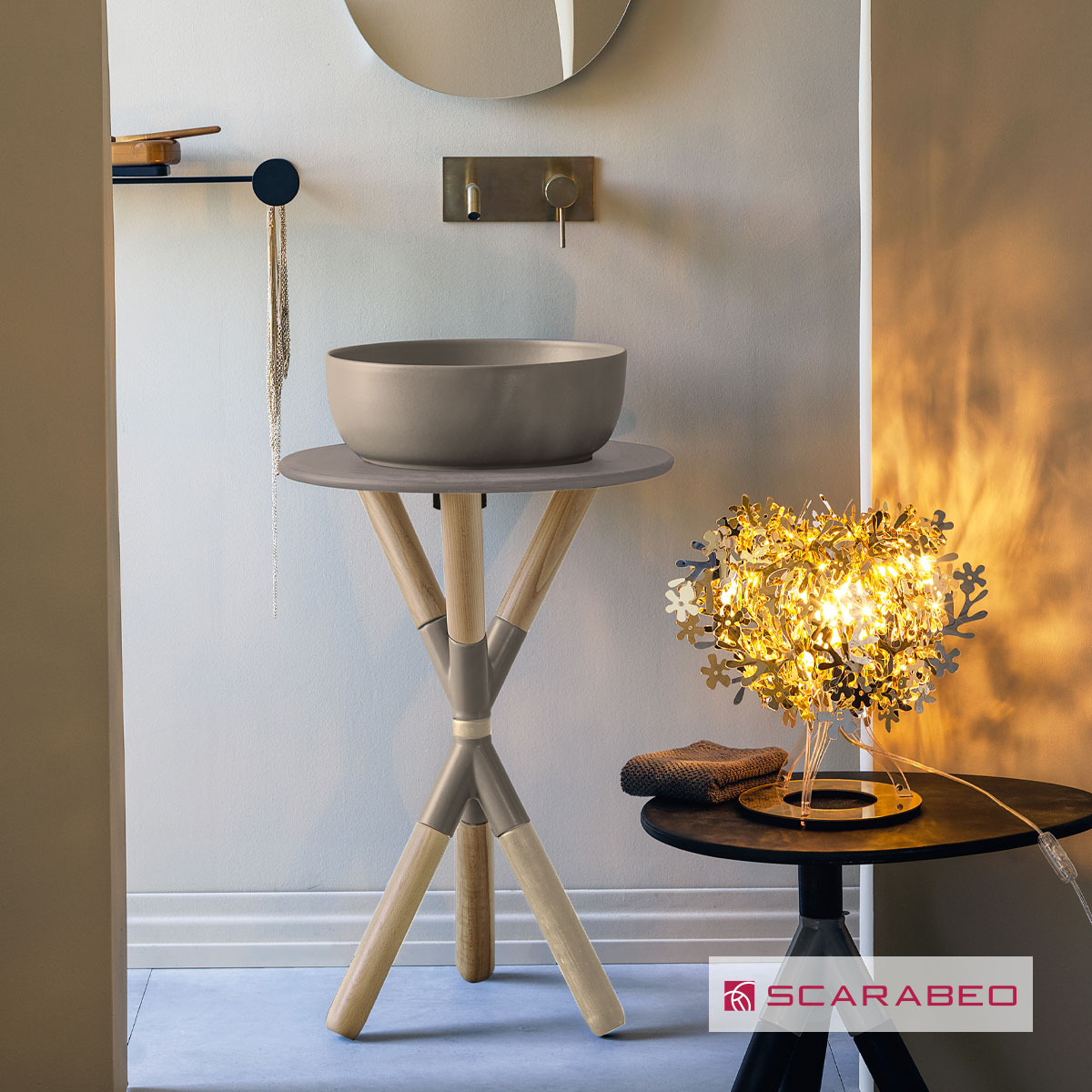 Έπιπλο μπάνιου Cross χωρίς οπή για μπαταρία πάγκου και νιπτήρα, Scarabeo Sand