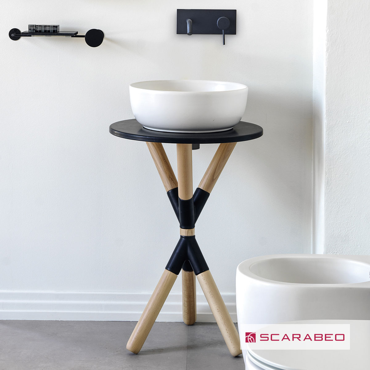 Έπιπλο μπάνιου Cross χωρίς οπή για μπαταρία πάγκου και νιπτήρα, Scarabeo Ardesia (Black)