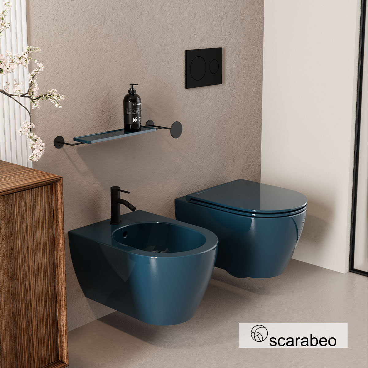 Λεκάνη Κρεμαστή GLAM/50,5 Twist με κάλυμμα Slim Soft Close, Scarabeo Ocean Glossy