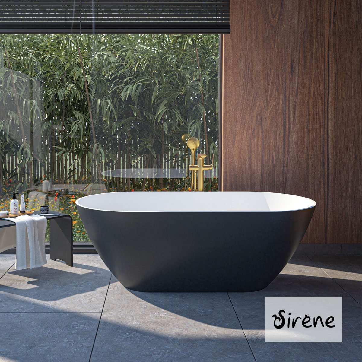 Μπανιέρα Solid Surface Ελεύθερης Τοποθέτησης CUSCO Freestanding 165x85, Sirene Black Matt /White Matt