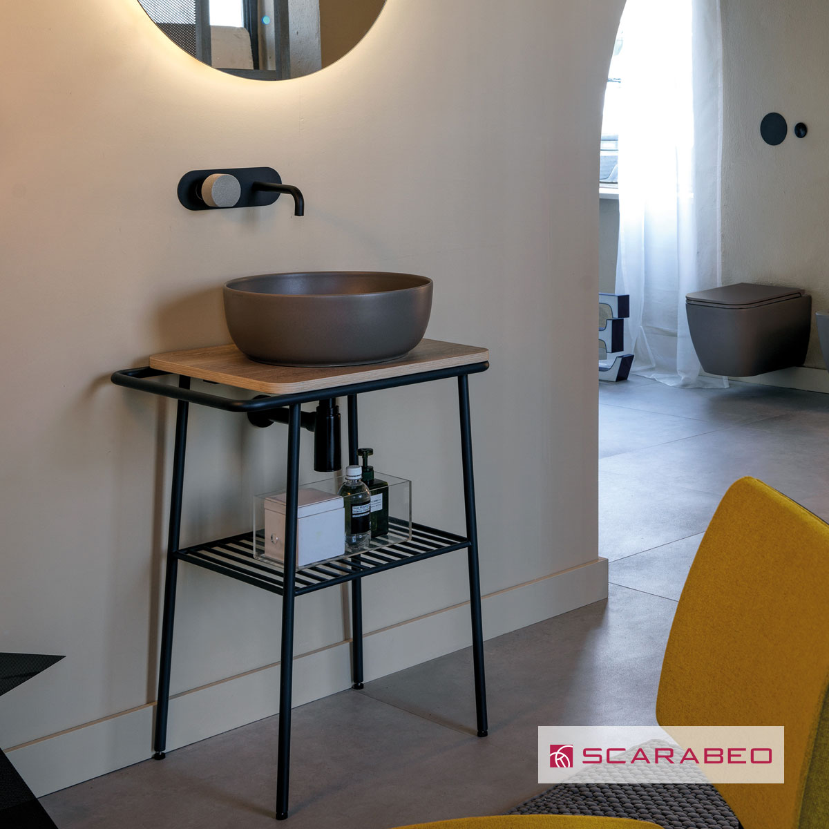 Έπιπλο μπάνιου Fuji 59εκ. Wood/Ardesia (Black Matt) χωρίς νιπτήρα, Scarabeo