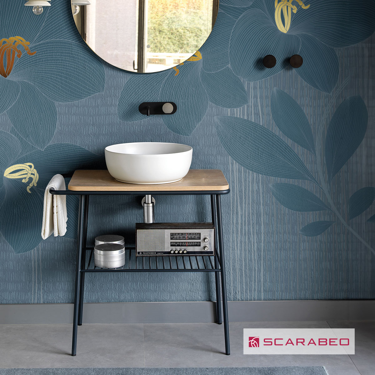 Έπιπλο μπάνιου Fuji 79εκ. Wood/Ardesia (Black Matt) χωρίς νιπτήρα, Scarabeo