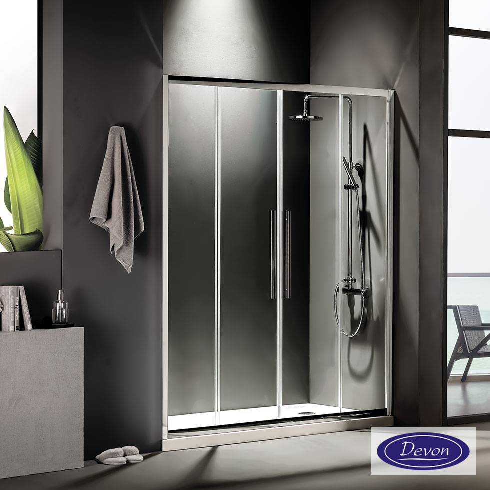 Συρόμενη διπλή πόρτα καμπίνας ντουζιέρας Flow 160 ύψους 195εκ. ρυθμιζόμενη από 157 έως 161εκ. Devon Clean Glass Chrome