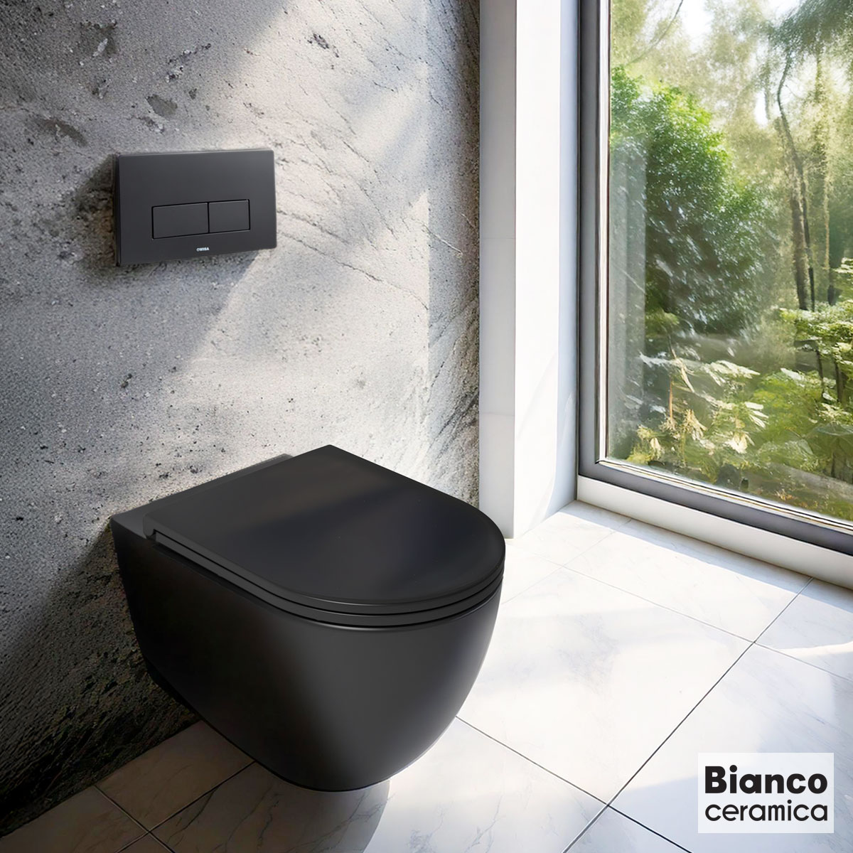 Λεκάνη Κρεμαστή LENTA/53 Rimless με κάλυμμα Soft Close MS38C, Bianco Ceramica Black Matt