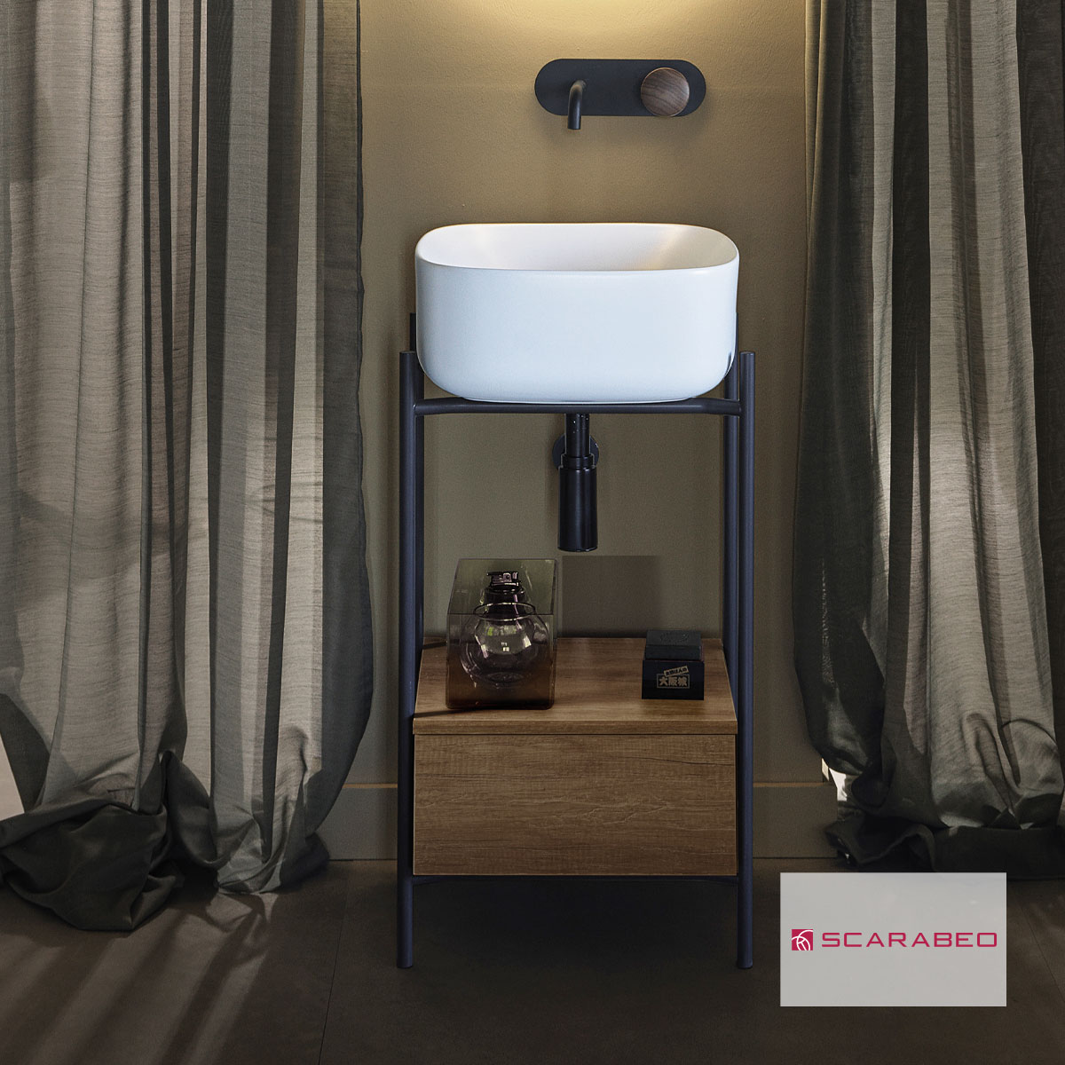 Έπιπλο μπάνιου Laila 2702-NROP με συρτάρι 2705-89 χωρίς νιπτήρα, Scarabeo