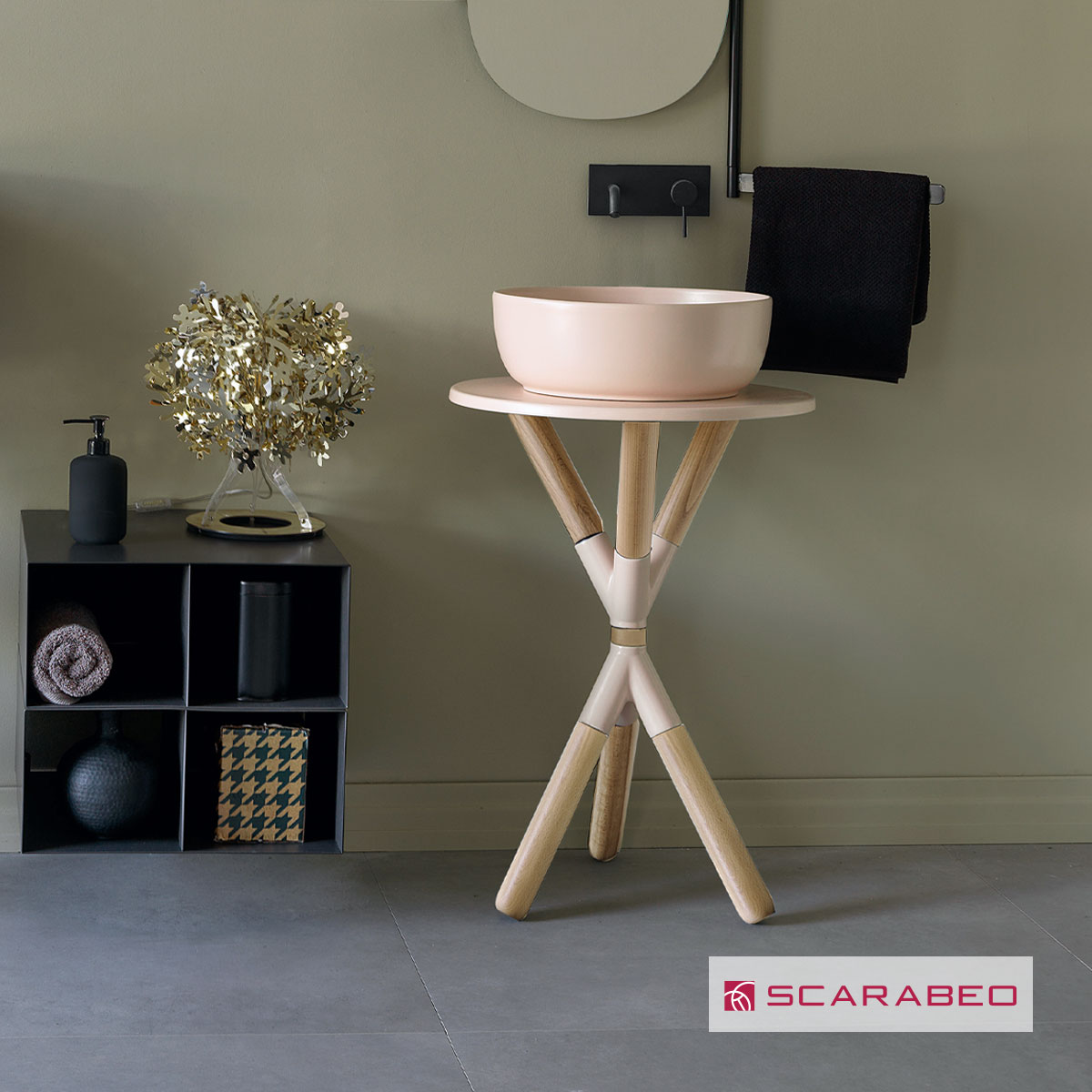 Έπιπλο μπάνιου Cross χωρίς οπή για μπαταρία πάγκου και νιπτήρα, Scarabeo Antique pink (rosa)