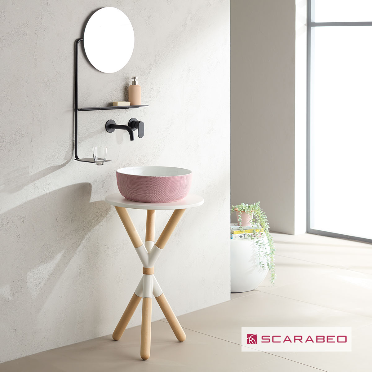 Έπιπλο μπάνιου Cross χωρίς οπή για μπαταρία πάγκου και νιπτήρα, Scarabeo Pearl (White)