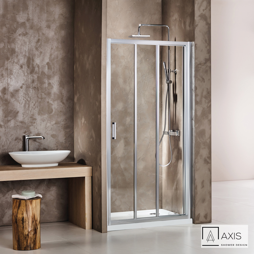 Συρόμενη τριπλή πόρτα καμπίνας ντουζιέρας AXIS 130 ύψους 185εκ. ρυθμιζόμενη από 127 έως 131εκ. Clean Glass Chrome
