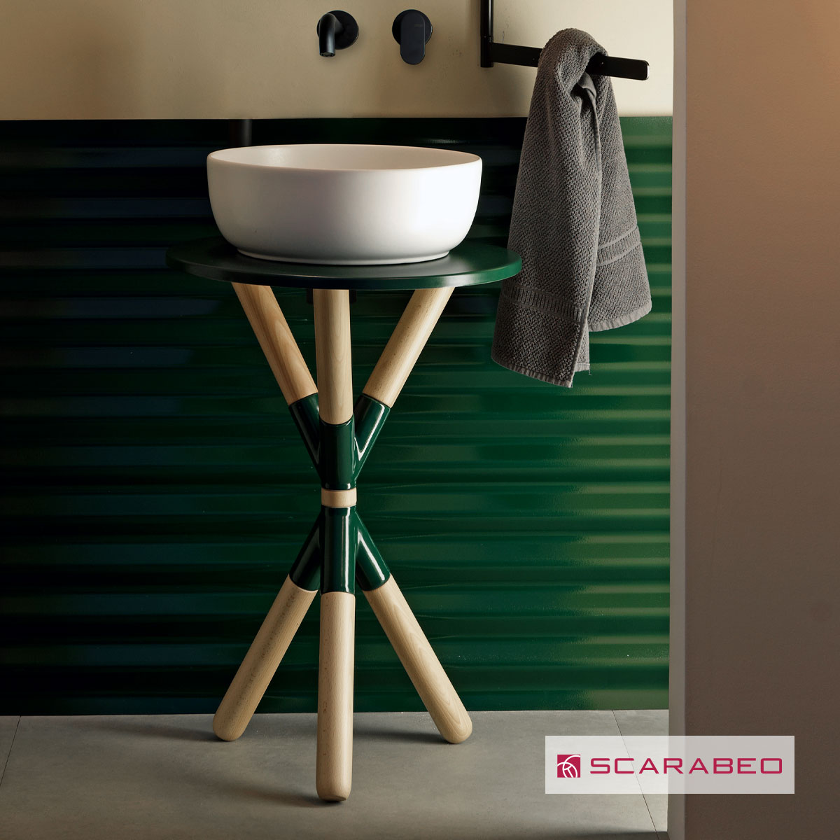 Έπιπλο μπάνιου Cross χωρίς οπή για μπαταρία πάγκου και νιπτήρα, Scarabeo Musk (verde)