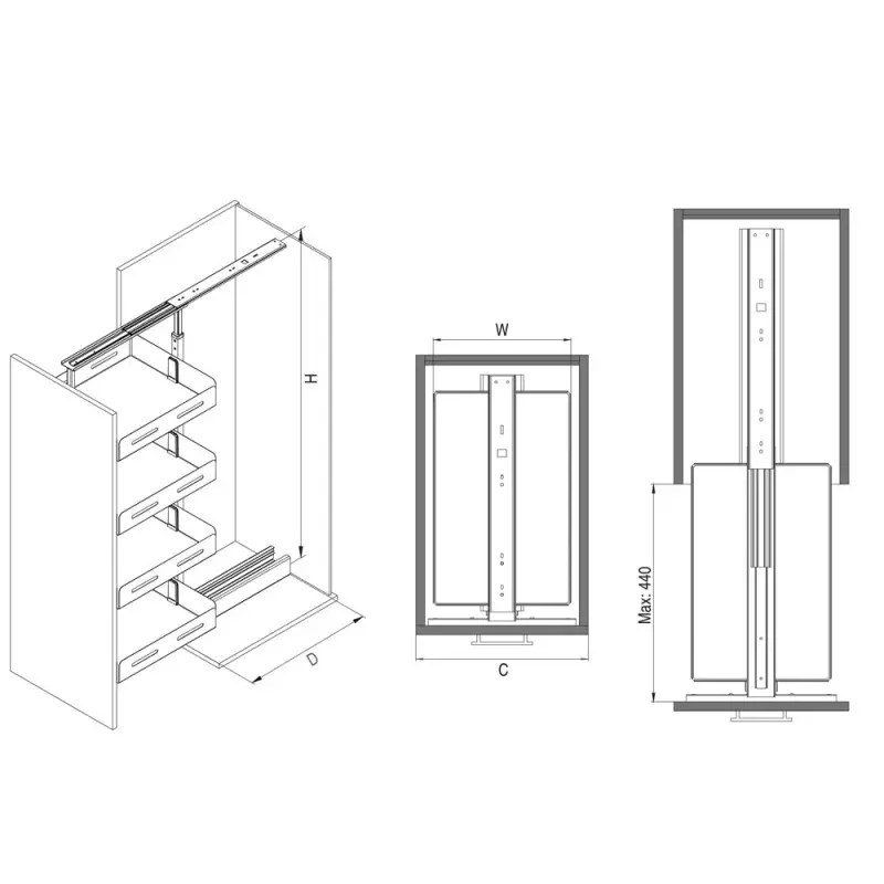 Starax Τροφοθήκη Με Φρένο Ανθρακί Για Κ450mm, 5 Καλάθια