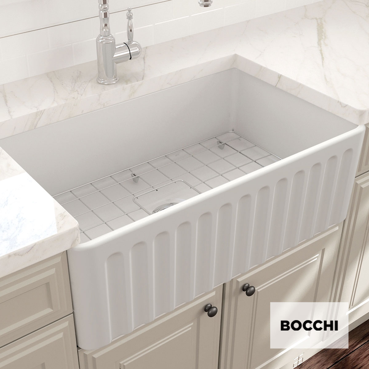 Νεροχύτης Κουζίνας Πορσελάνης Επικαθήμενος 76x46 Bocchi White