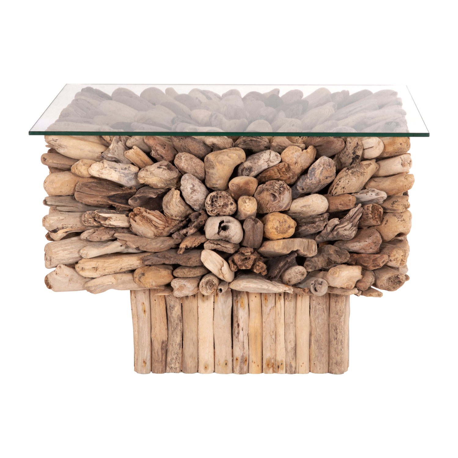 ΤΡΑΠΕΖΙ ΣΑΛΟΝΙΟΥ ΤΕΤΡΑΓΩΝΟ SPARROW HM9961 DRIFTWOOD--ΓΥΑΛΙ 75x75x51Υεκ.