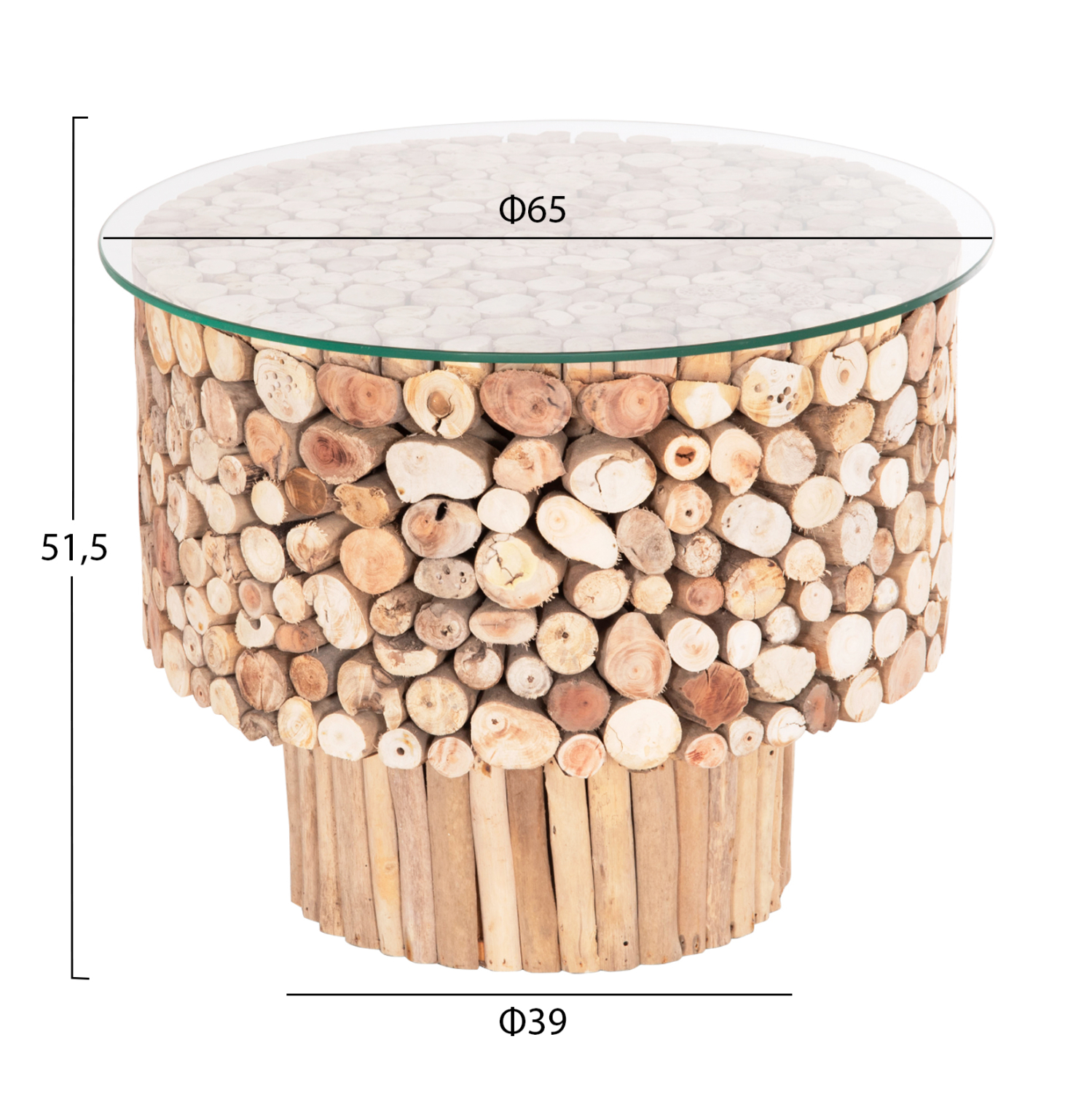 ΤΡΑΠΕΖΙ ΣΑΛΟΝΙΟΥ ΣΤΡΟΓΓΥΛΟ SPARROW HM9963 DRIFTWOOD--ΓΥΑΛΙ Φ65x51,5Υεκ.