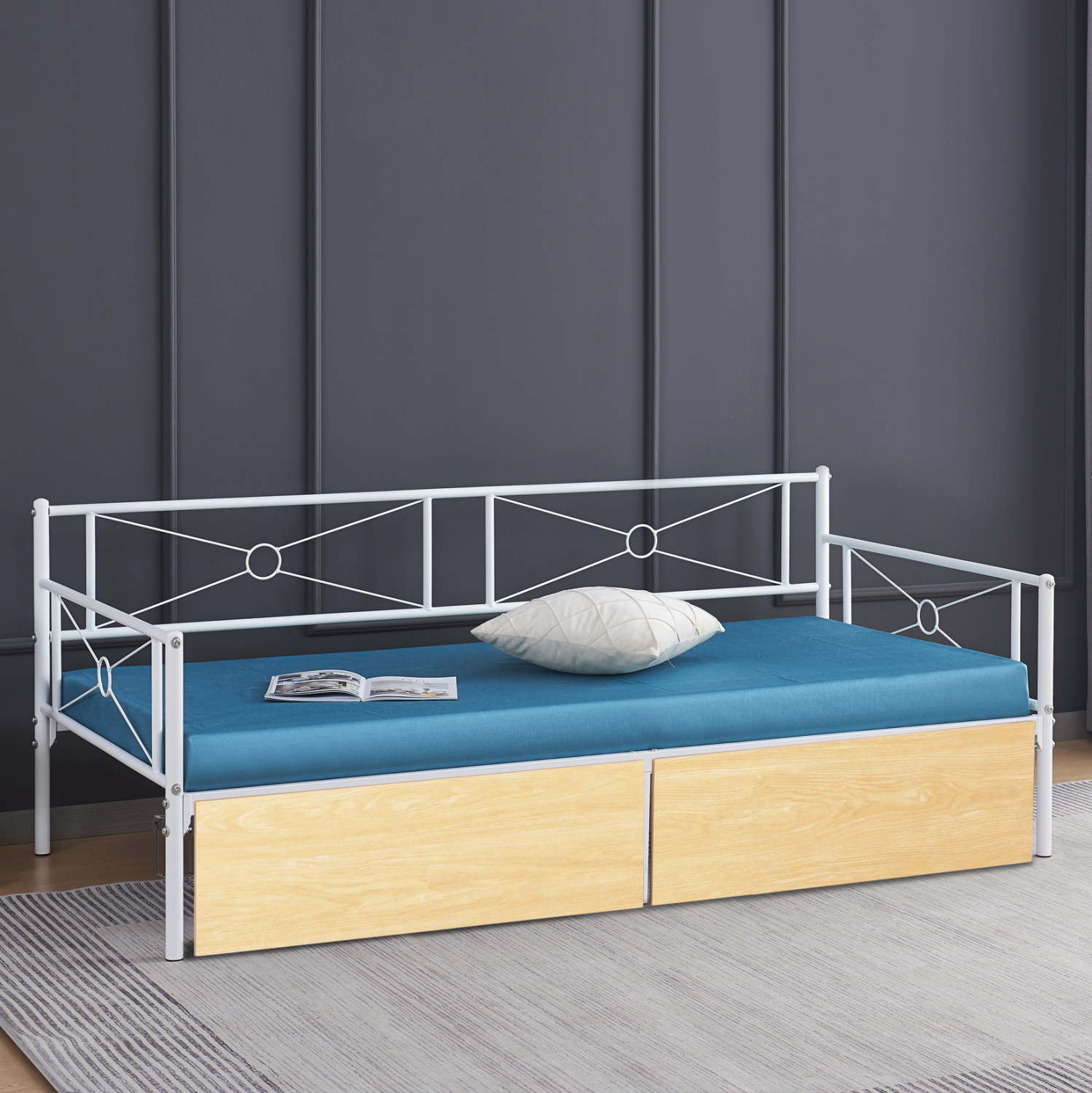 ΚΡΕΒΑΤΙ-ΚΑΝΑΠΕΣ BERNIE HM21121.02 ΛΕΥΚΟ ΜΕΤΑΛΛΟ & 2 SONAMA ΣΥΡΤΑΡΙΑ- ΓΙΑ 190x90εκ.