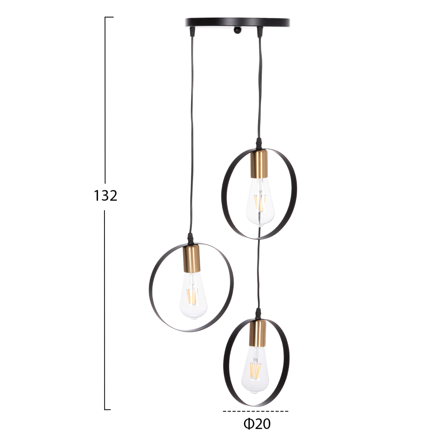 ΦΩΤΙΣΤΙΚΟ ΟΡΟΦΗΣ ΚΡΕΜΑΣΤΟ 3-ΦΩΤΟ KRENT HM7426.11 ΜΑΥΡΟ-ΧΡΥΣΟ Φ23,5x132Υεκ.