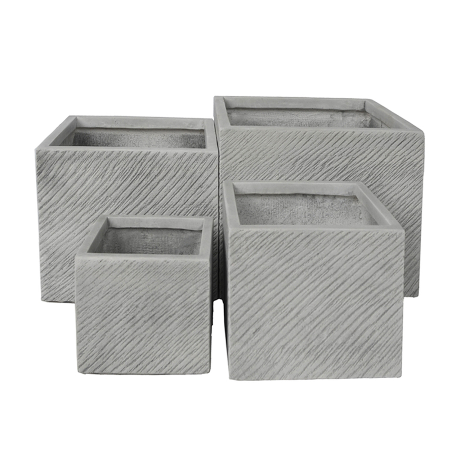 ΣΕΤ 4ΤΜΧ ΓΛΑΣΤΡΕΣ ΤΕΤΡΑΓΩΝΕΣ GARDENER HM4730 FIBERCLAY ΓΚΡΙ CEMENT 37x37x32Υεκ.